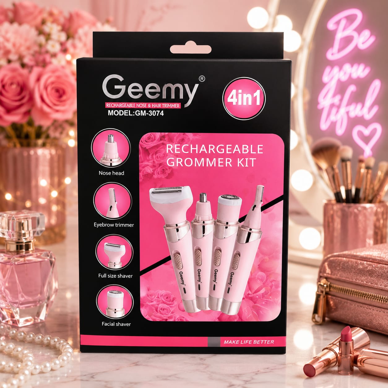 Depiladora Facial Femenina 4 en 1 Recargable Geemy GM-3074
